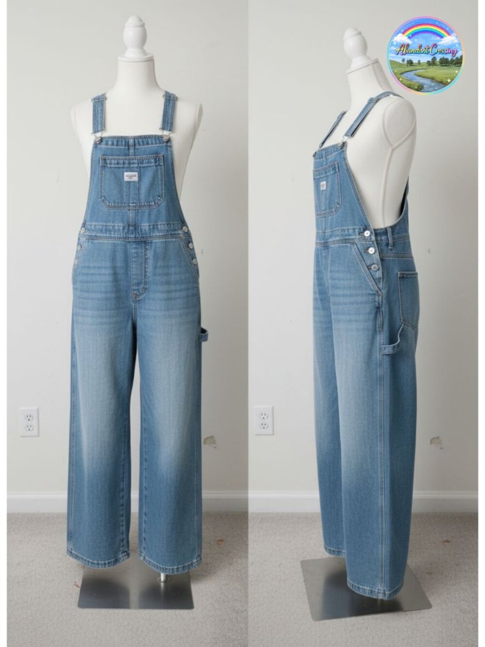 Womens Bib Overalls Wide Leg Denim Jumpsuit Cotton Blend Baggy Romper